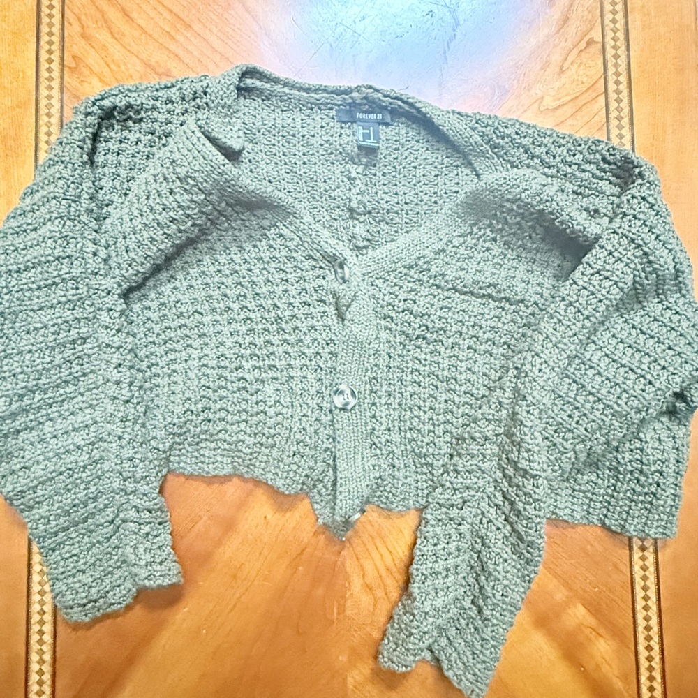 Forever 21 Green Textured Knit Cardigan